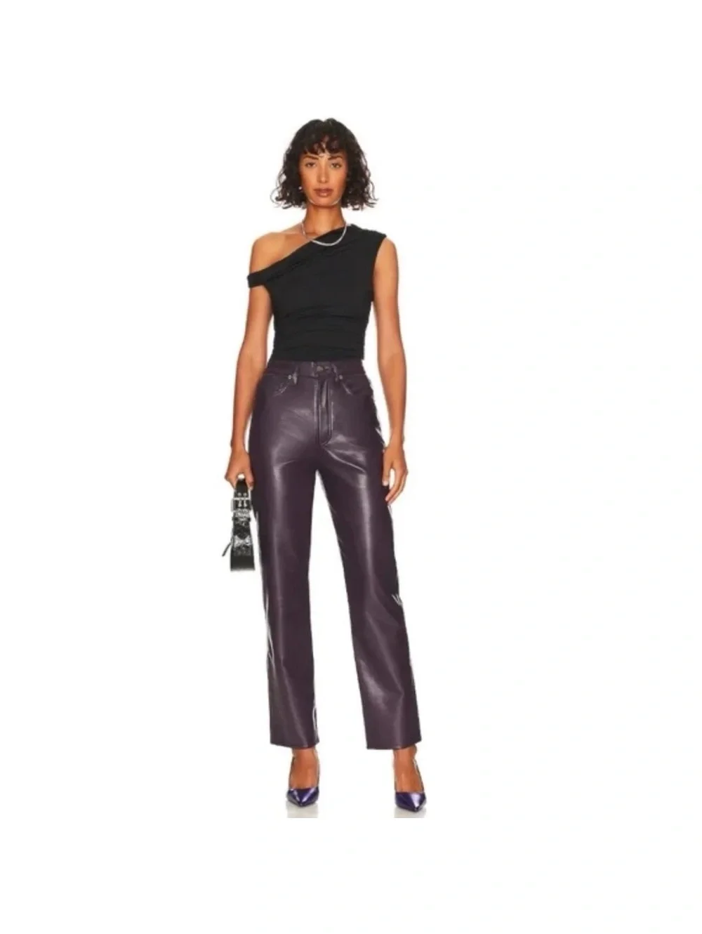 Agolde 90s Pinch Waist High Rise Straight Recycled Leather Jeans, NWT, Size 27_3